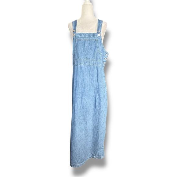 Vintage 90s Denim Overall Jumper Dress Medium Midi Modest Lightweight Jean - Picture 1 of 10